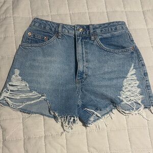 Topshop Light Blue Ripped Jean Shorts